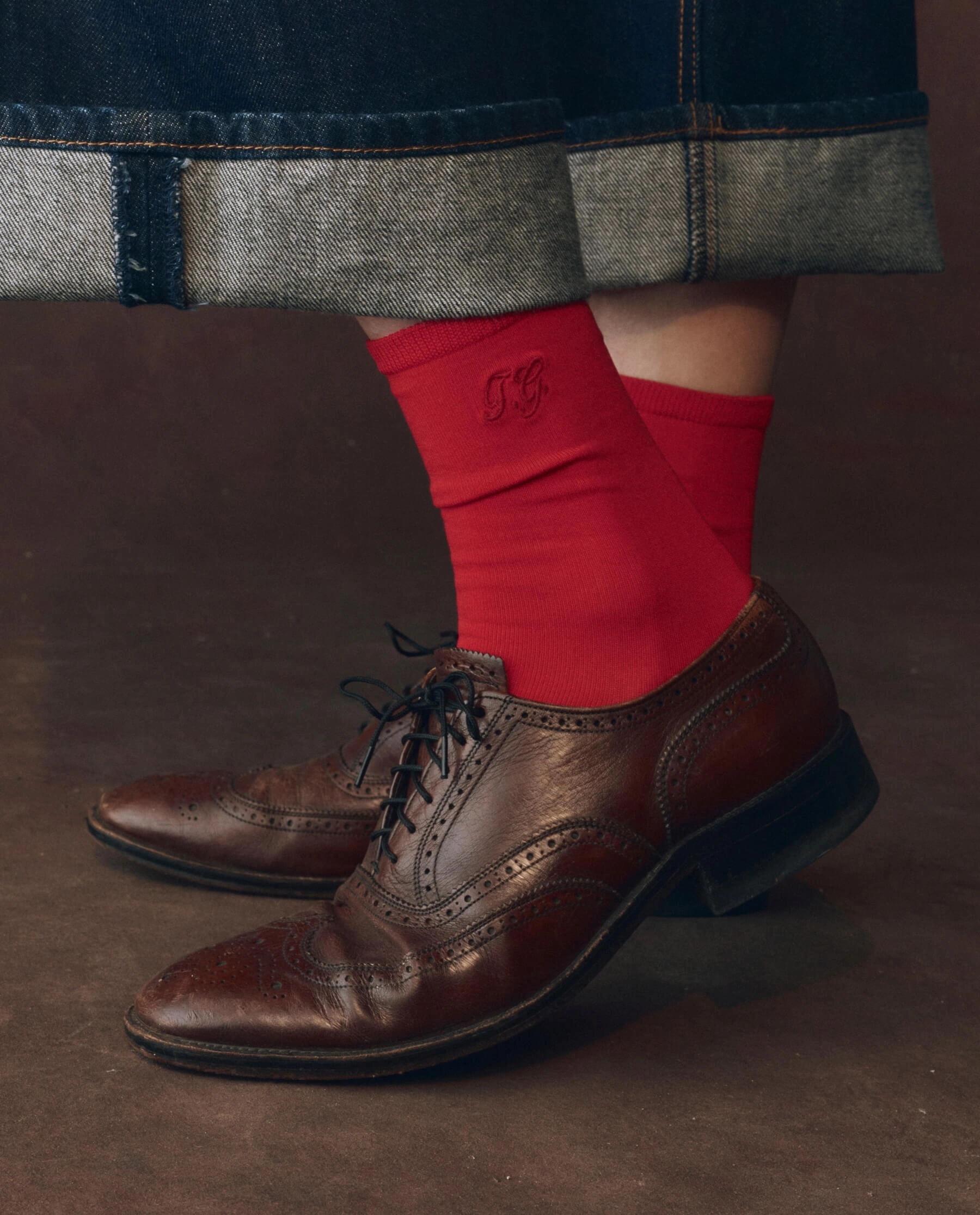 Lug Oxfords The Monogrammed Trouser Sock. -- Poppy Red