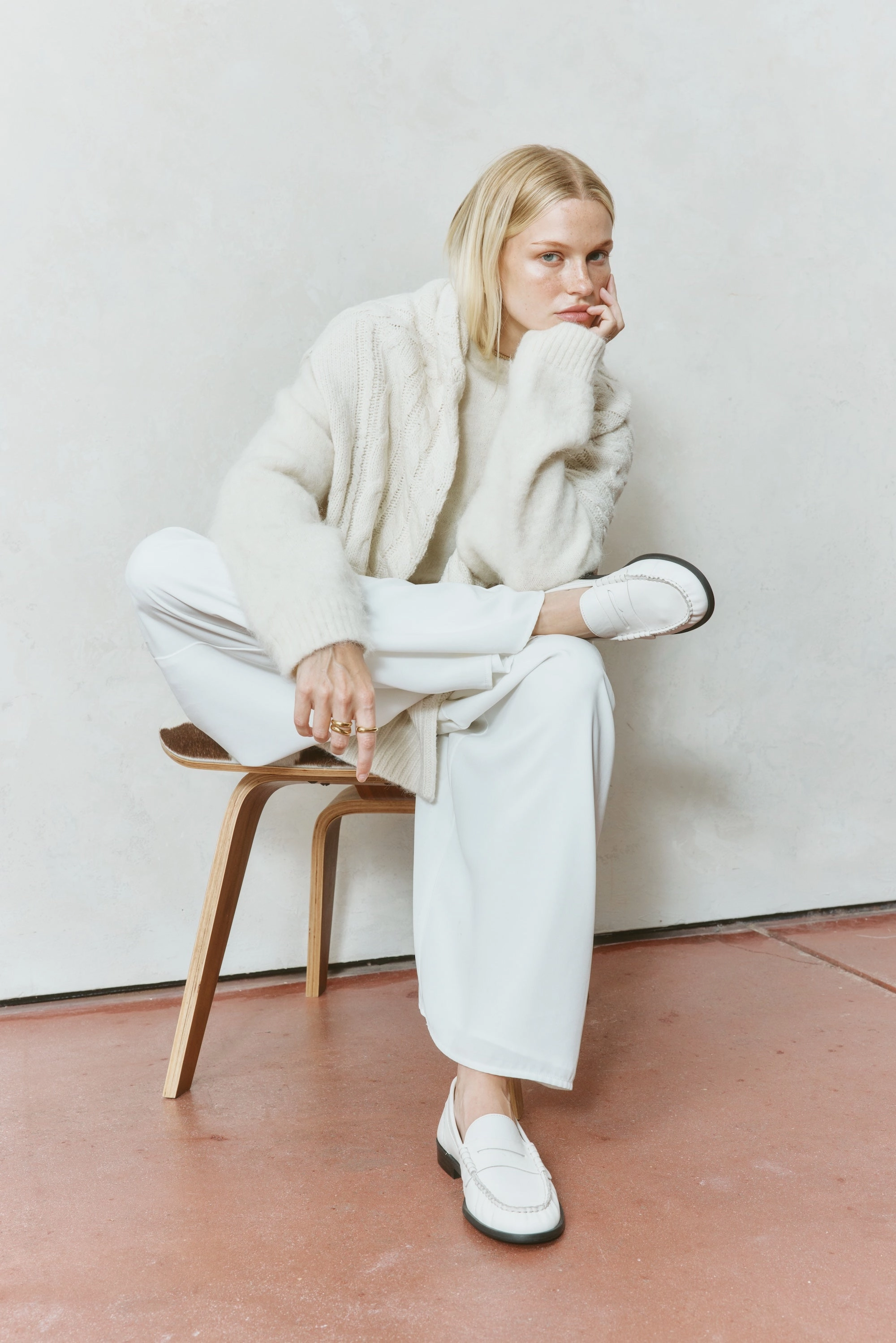 Paddy Loafers - Chalk White Leather Herring Brogues