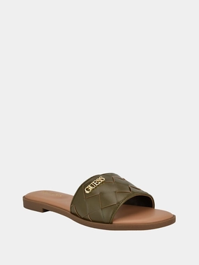 Meloria Faux-Leather Woven Slides Chic Slippers