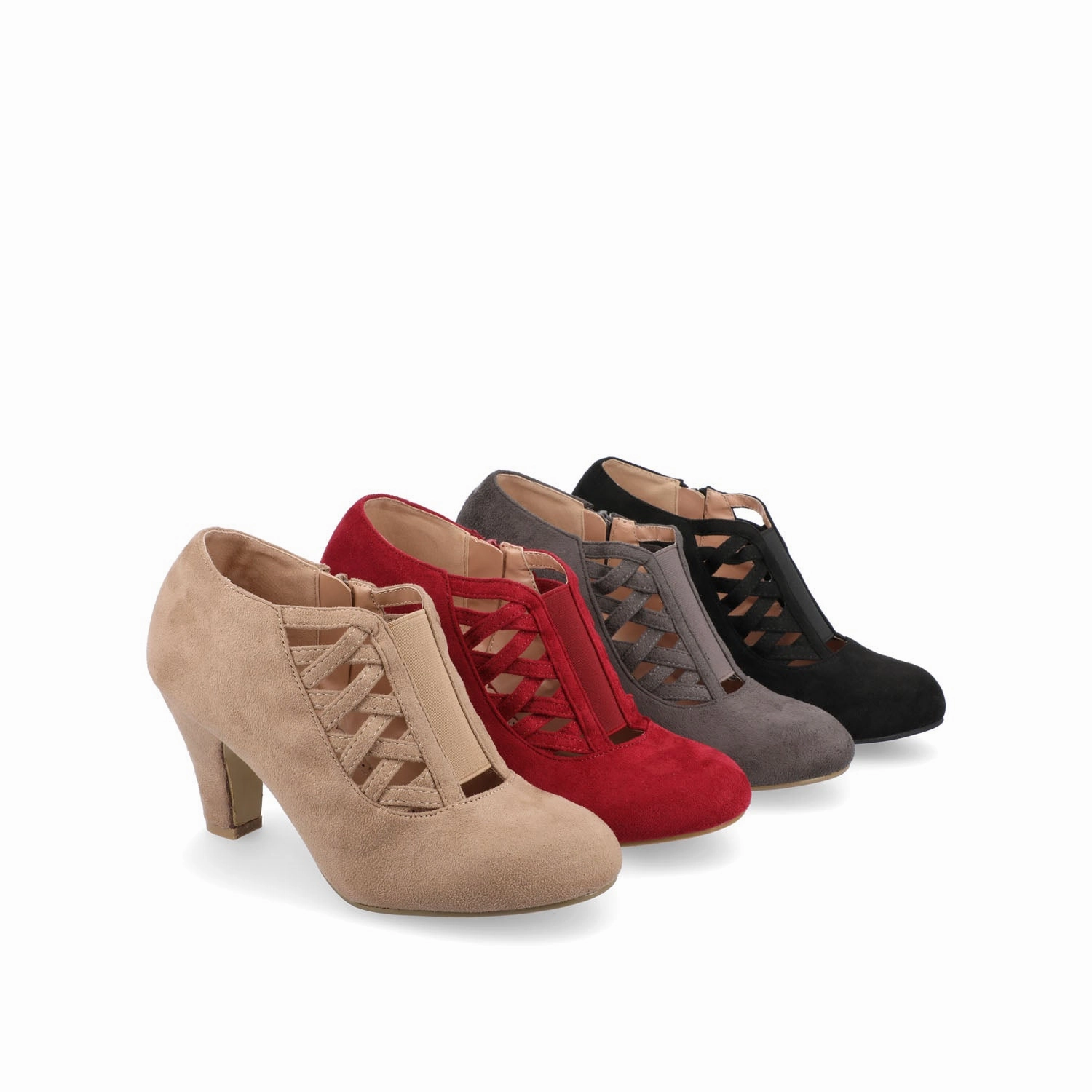 PIPER CONE HEELED BOOTIES IN FAUX SUEDE Oxford Booties Heels