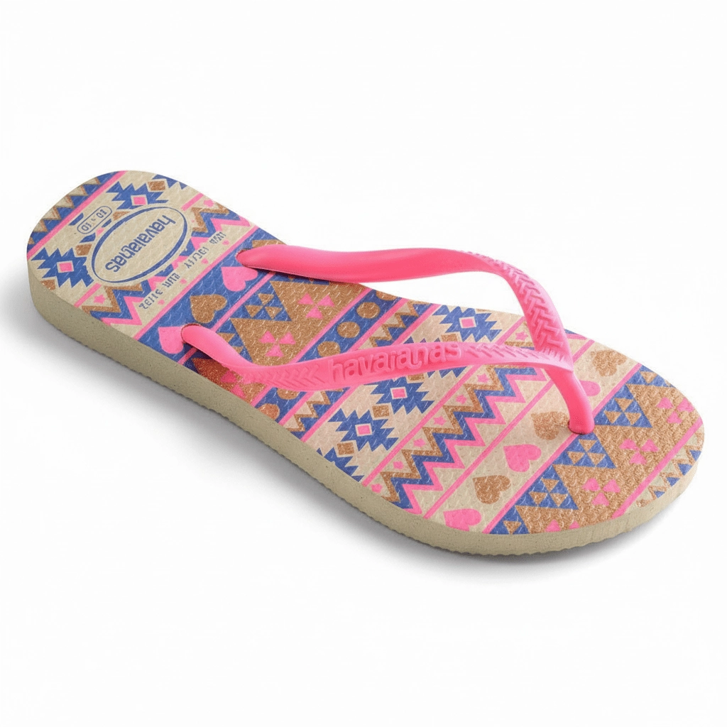 Seaside Twist Flip Flops Havaianas Girl's Slim Mosaic Beige/Pink
