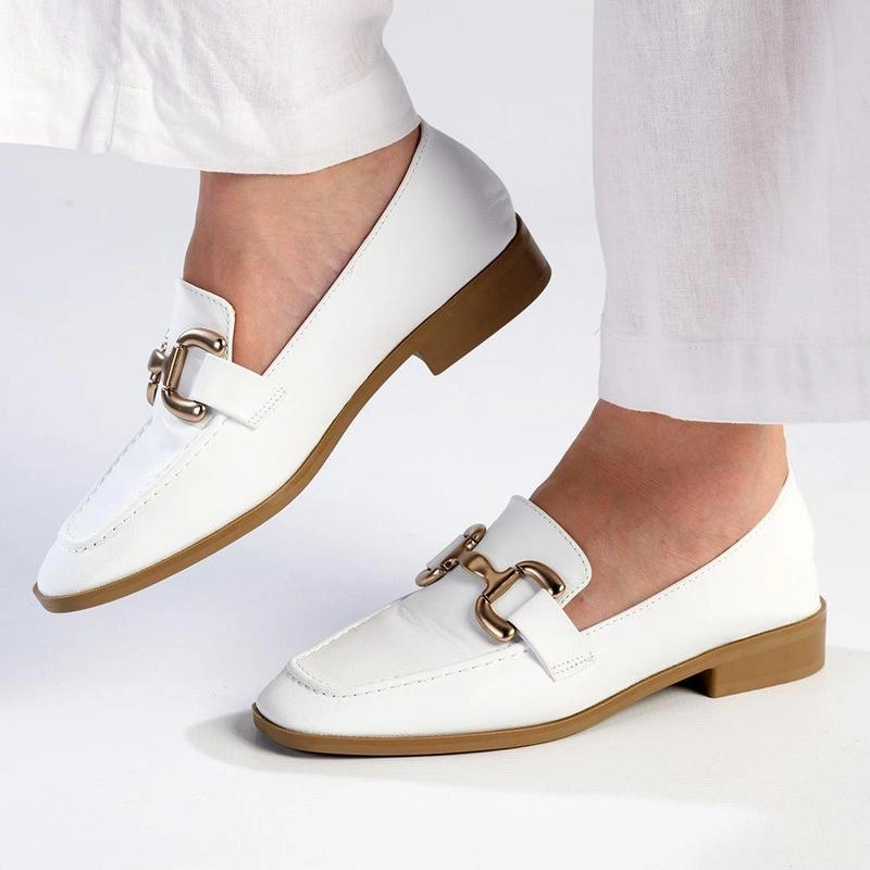 Madison Polly 3 - Gold Metal Trim Loafer - White Brogues 2024