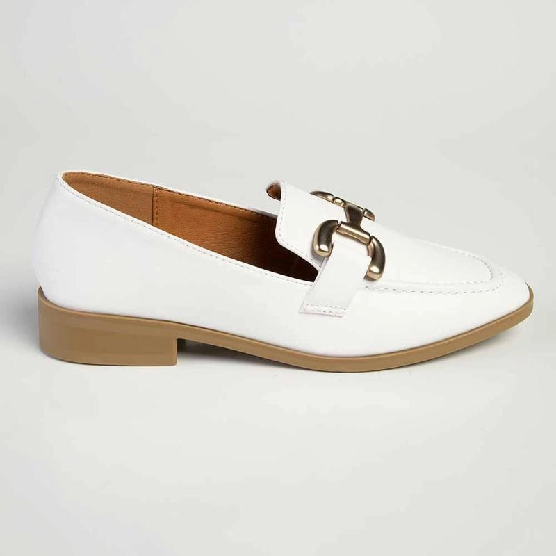 Madison Polly 3 - Gold Metal Trim Loafer - White Mens Brogue Boots
