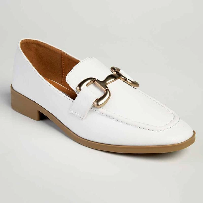 Definition Of Brogues Madison Polly 3 - Gold Metal Trim Loafer - White