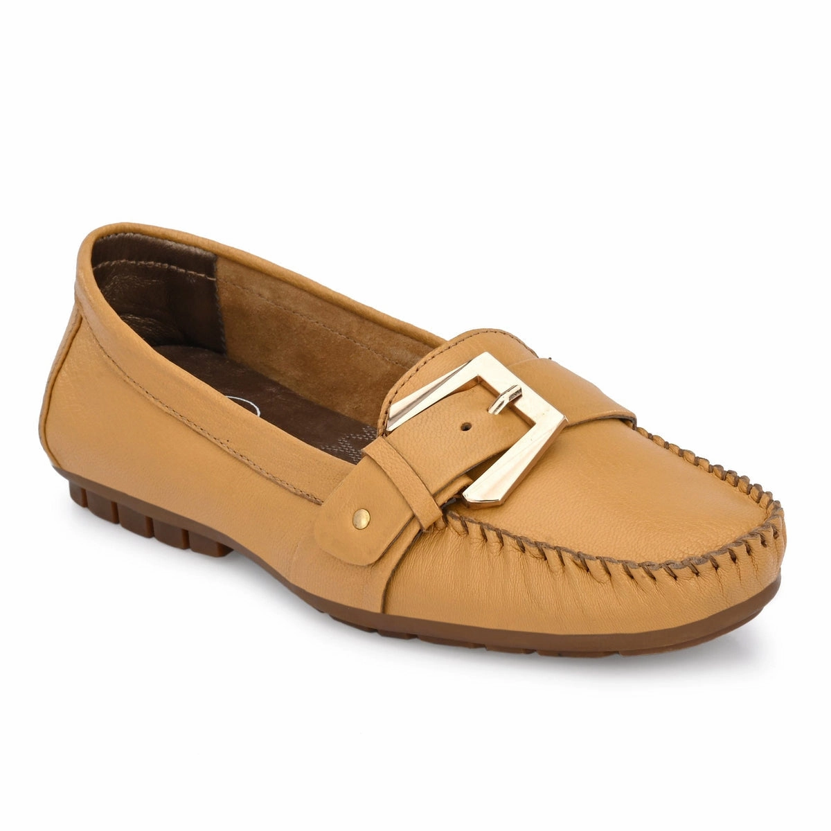 Kiya Buckled Leather Loafers Tan Leather Loafers