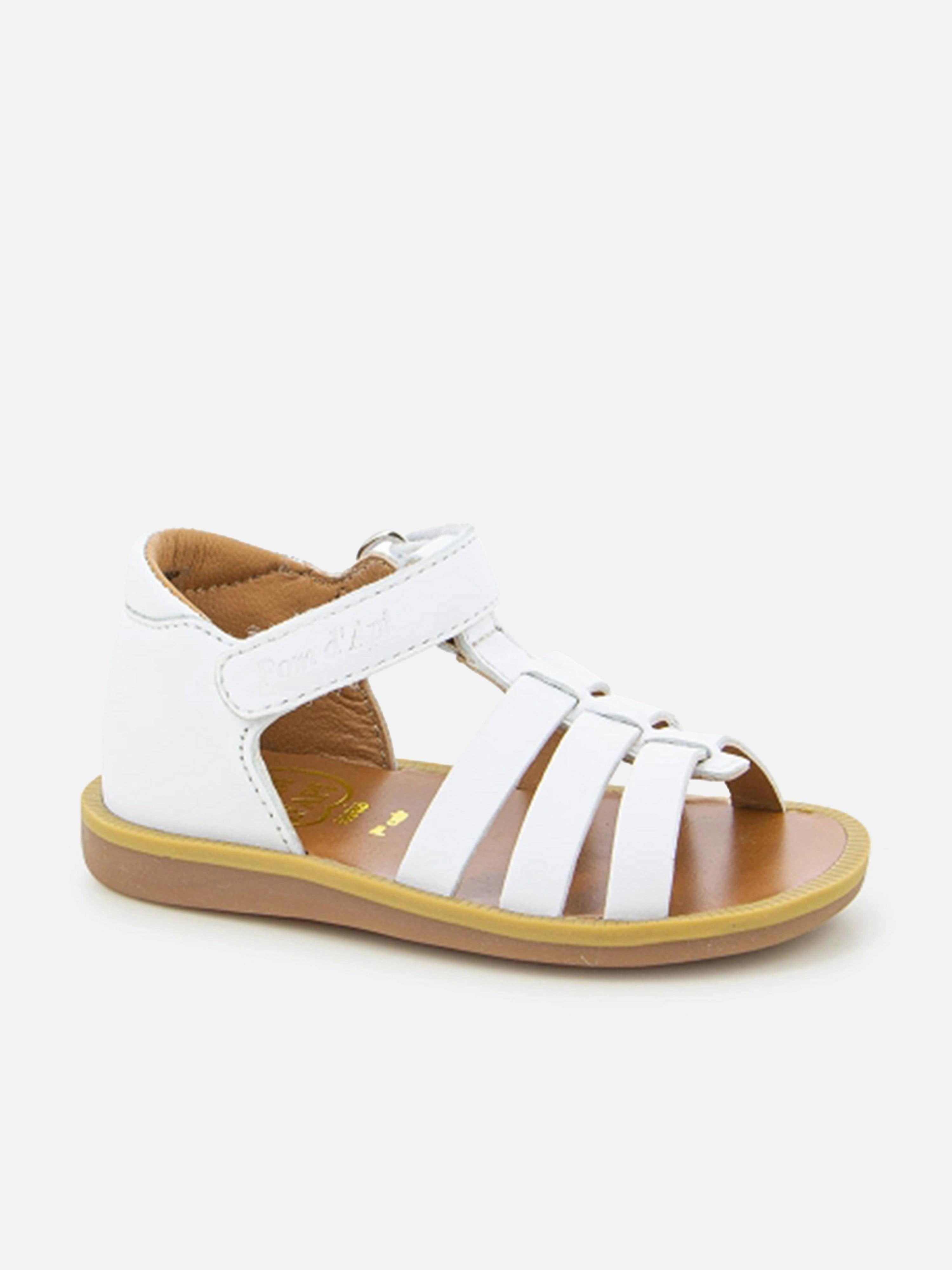 Wedged Sandals Pom D'Api Girls Leather Poppy Strap Sandals in White