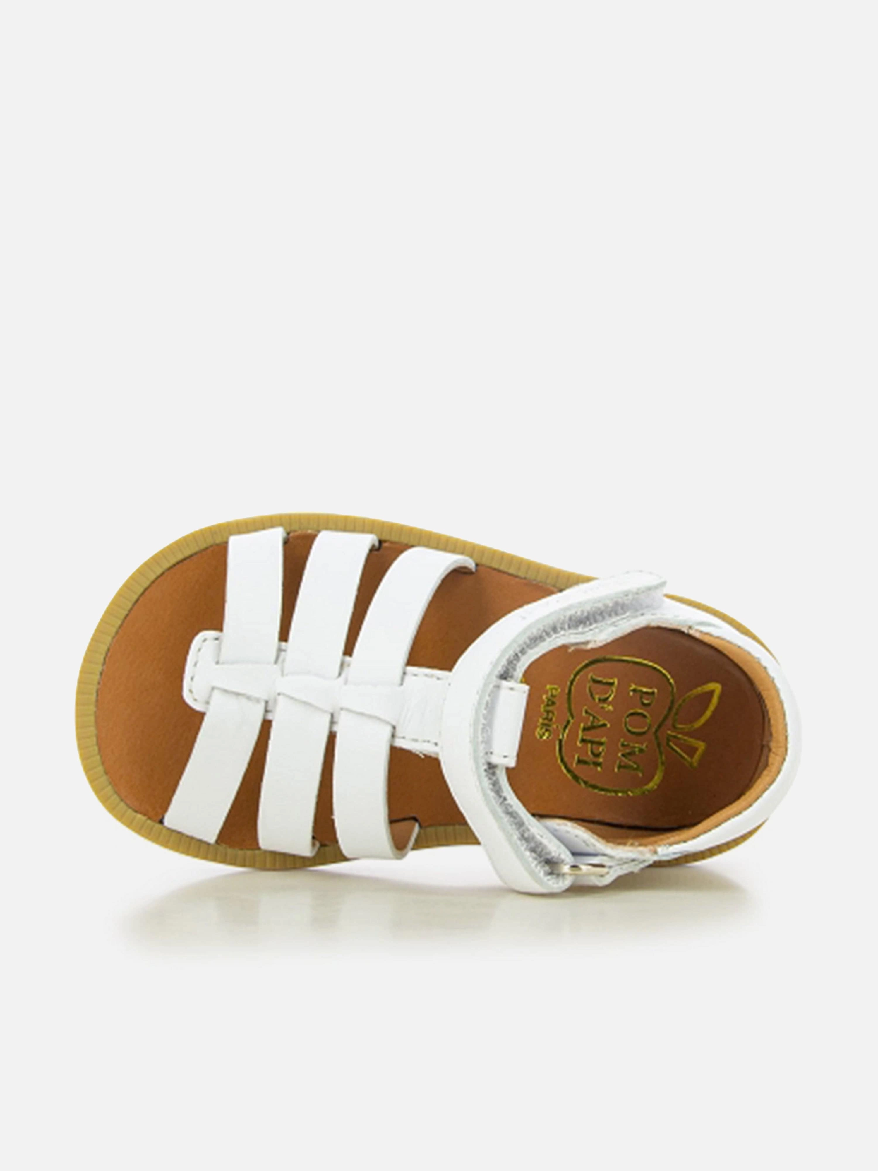 Sandals Eva Pom D'Api Girls Leather Poppy Strap Sandals in White