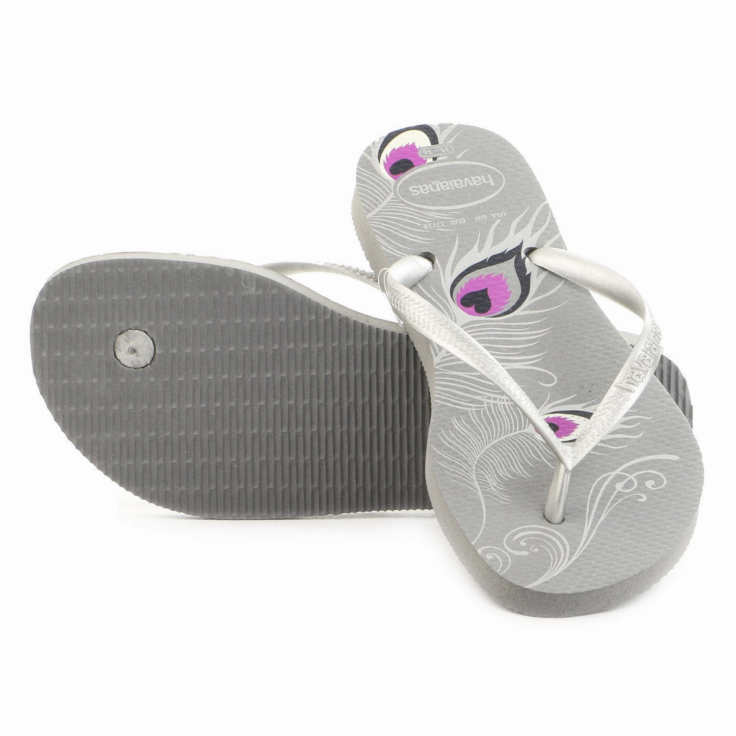 Open Toe Flip Flops Havaianas Slim Peacock Thong Flip Flop Sandal - Black - Womens