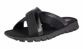 Prada Men's Black Brushed Spazzolato Sandals 4X3251 Rainbow Sandals San Clemente