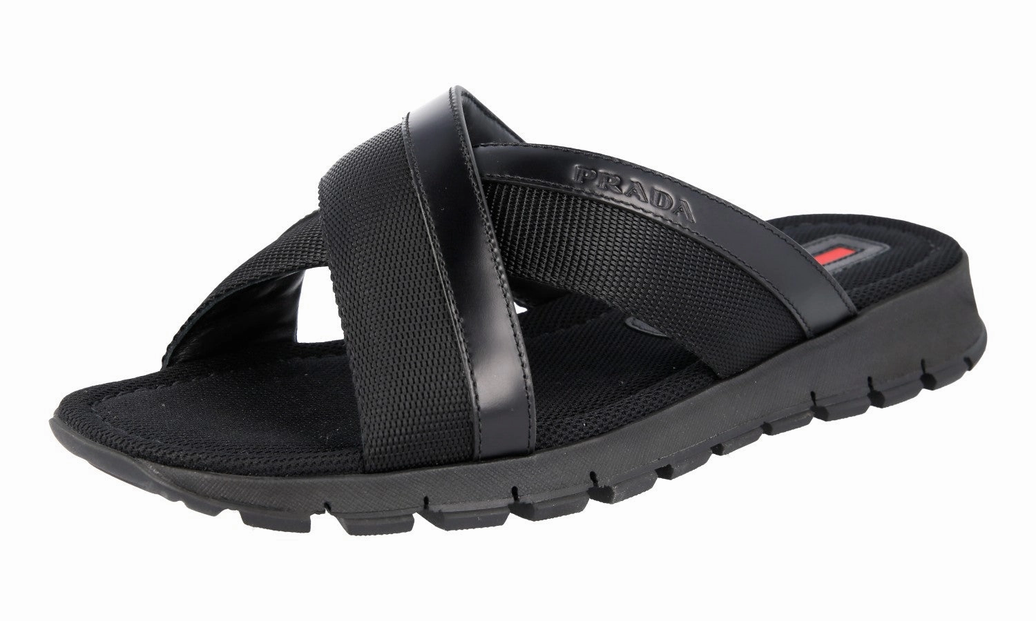 Shamma Sandals Prada Men's Black Brushed Spazzolato Sandals 4X3251