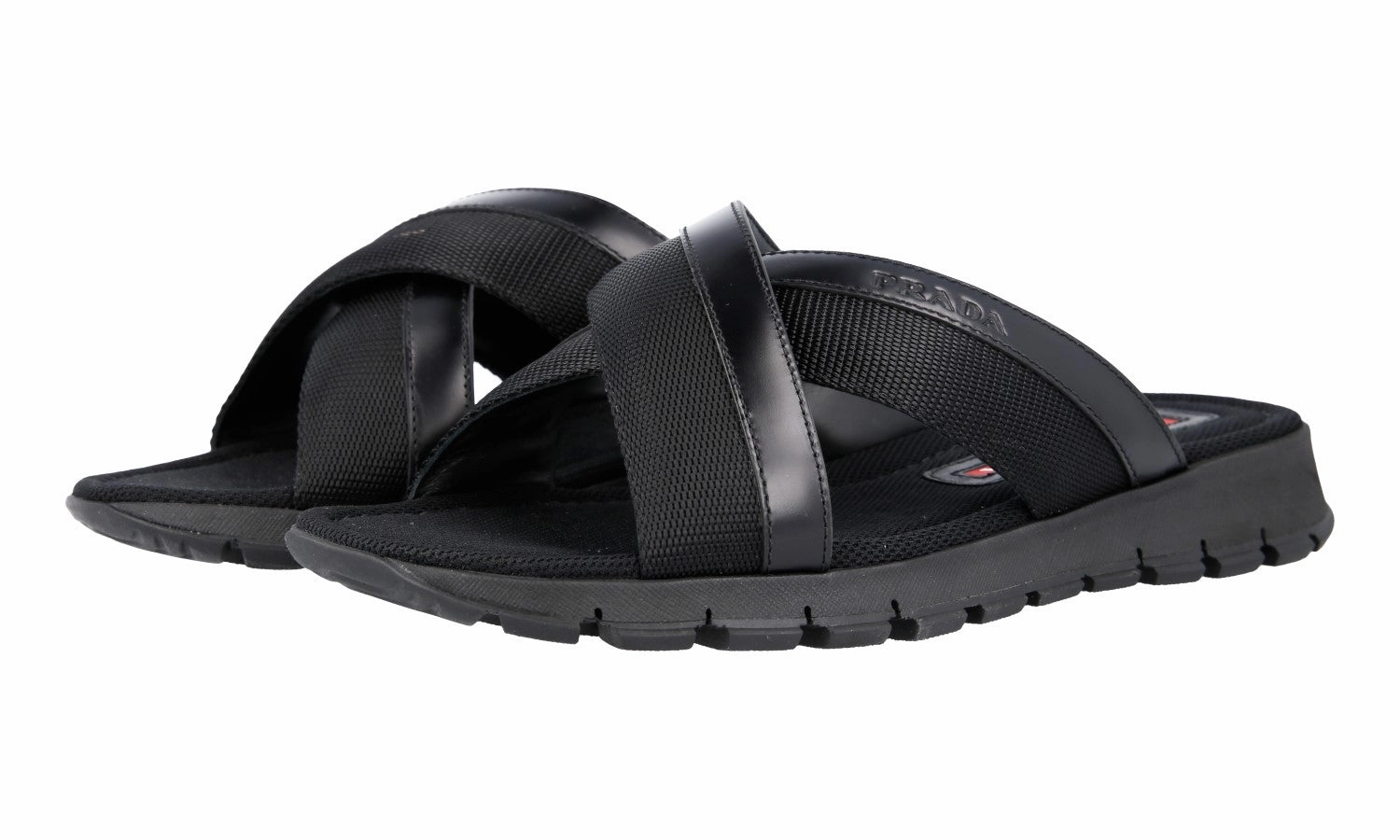 Prada Men's Black Brushed Spazzolato Sandals 4X3251 Sandals For Arch Support
