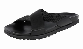Prison Sandals Prada Men's Black Leather Crisscross Sandals 4X3210