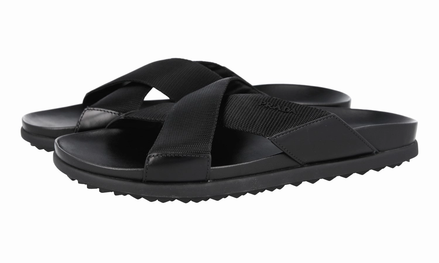 Walling Sandals Prada Men's Black Leather Crisscross Sandals 4X3210