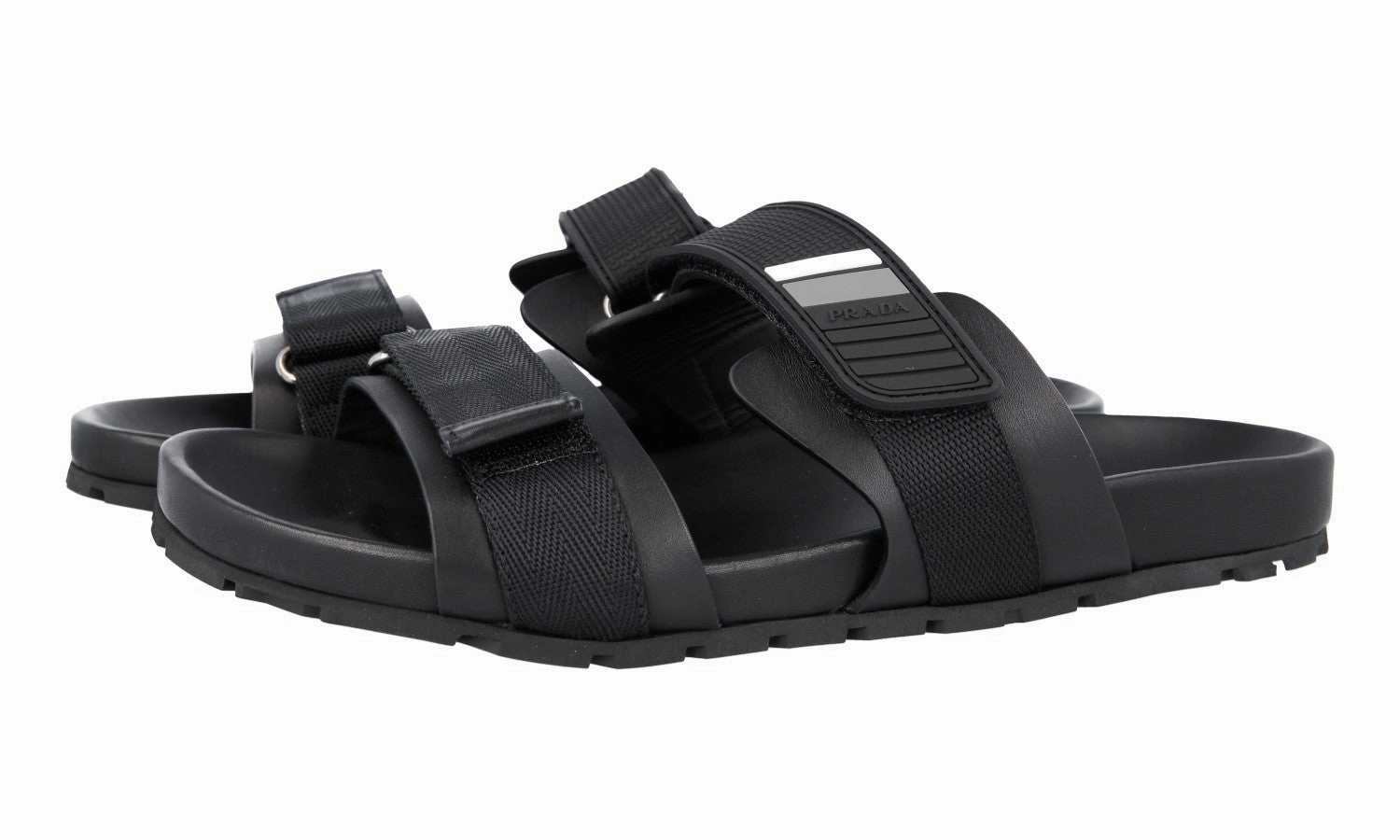 Prada Men's Black Leather Sandals 2X3002 Vionic Sandals