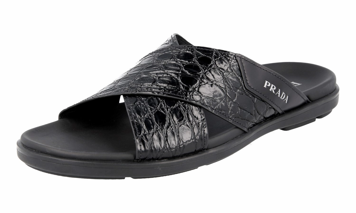 Prada Men's Black Leather Sandals 2X3058 Sun Sandals