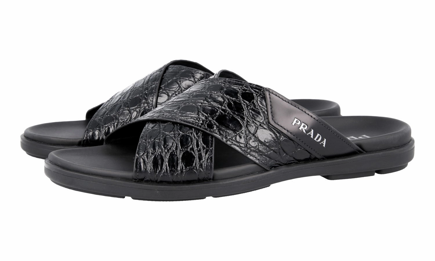Wide Width Sandals Prada Men's Black Leather Sandals 2X3058