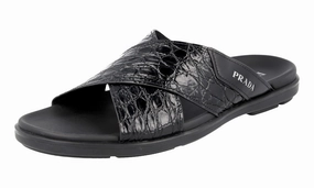 Prada Men's Black Leather Sandals 2X3058 Ufo Sandals