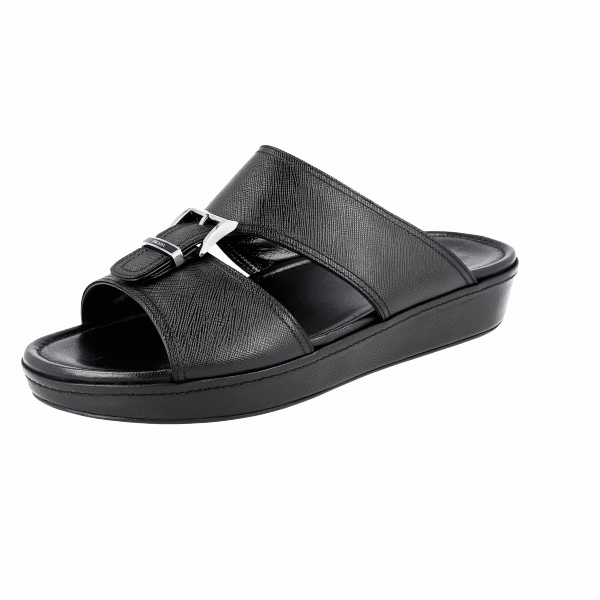Prada Men's Black Saffiano Leather Sandals 2X2938 Kolhapuri Sandals