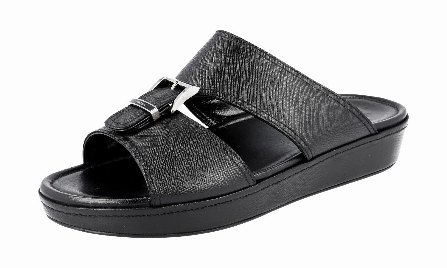 Prada Men's Black Saffiano Leather Sandals 2X2938 Fisherman Sandals