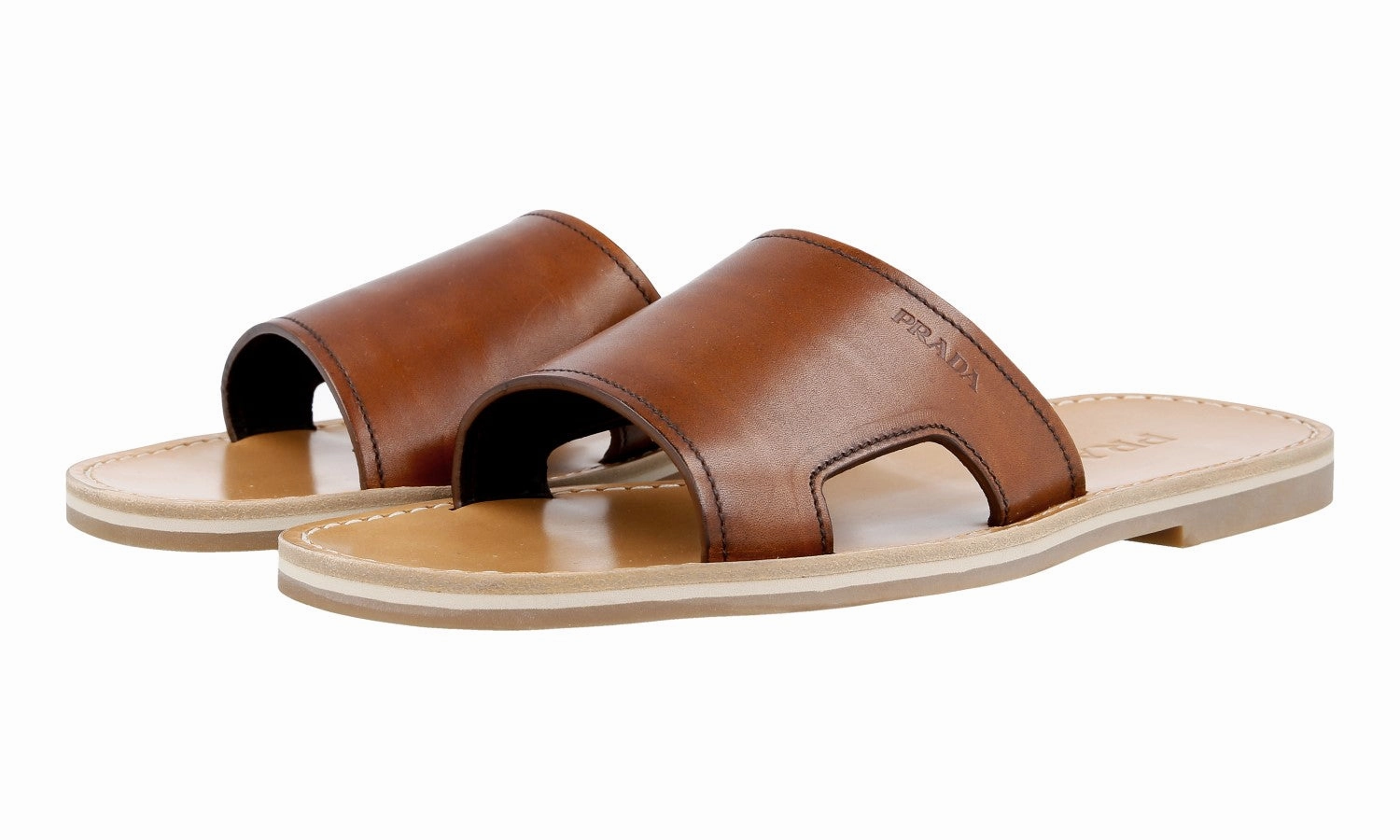 Prada Men's Brown Leather Sandals 2X2947 Sandals For Support