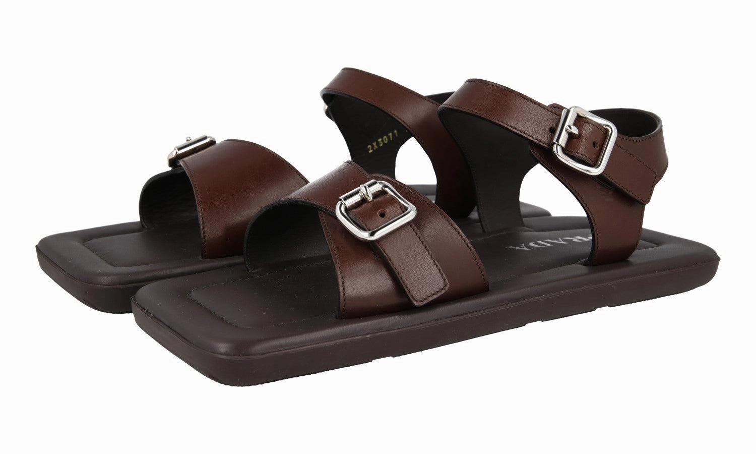 Sandals Wide Prada Men's Brown Leather Sandals 2X3071