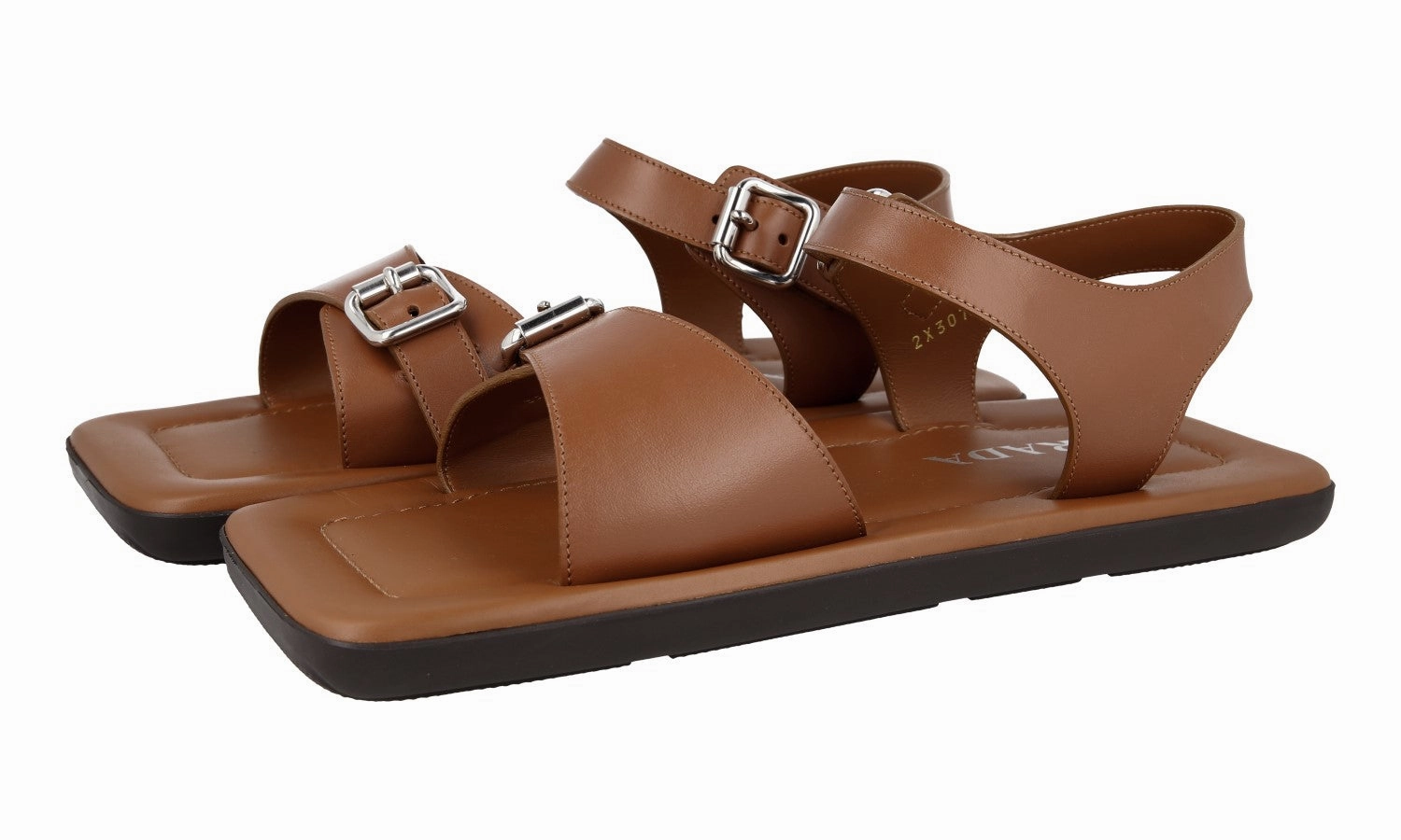 Prada Men's Brown Leather Sandals 2X3071 Wedge Heel Thong Sandals