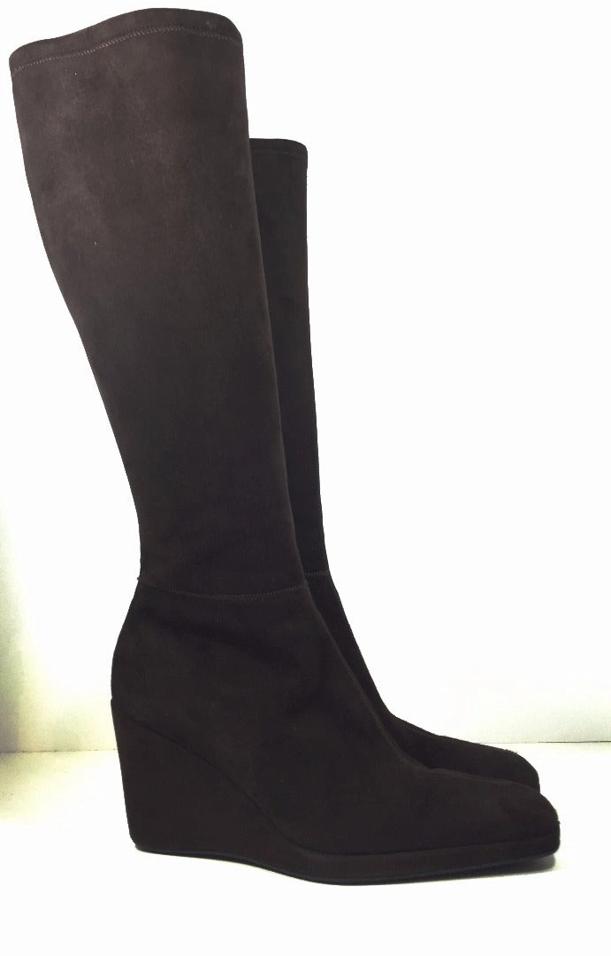Knee High Suede High Heel Boots PRADA Sport Brown Suede Knee High Boots w/ Wedge Heels Size 7.5