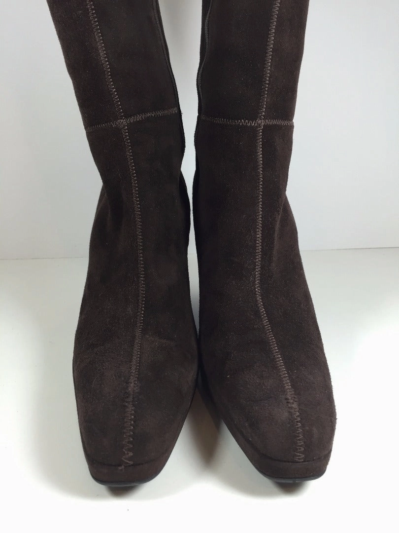 PRADA Sport Brown Suede Knee High Boots w/ Wedge Heels Size 7.5 Walmart Knee High Boots