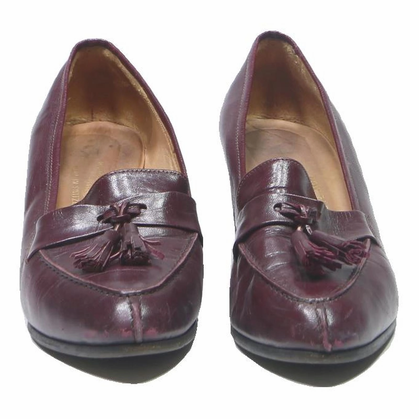 Gothic Loafers PREZIOSA Womens Burgundy Leather Tassel Loafers UK 4 Classic Smart Shoes