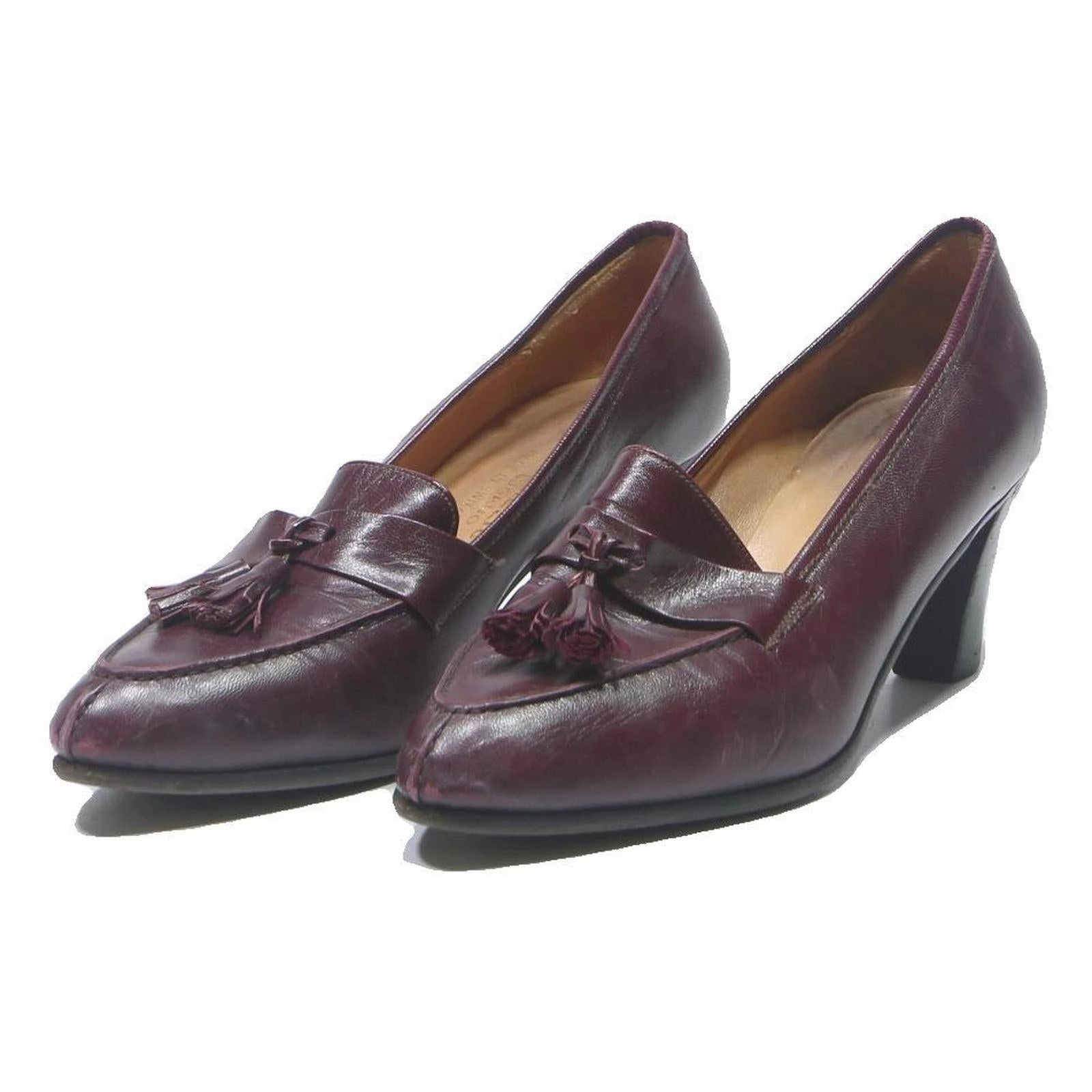 PREZIOSA Womens Burgundy Leather Tassel Loafers UK 4 Classic Smart Shoes Casual Tassel Loafers