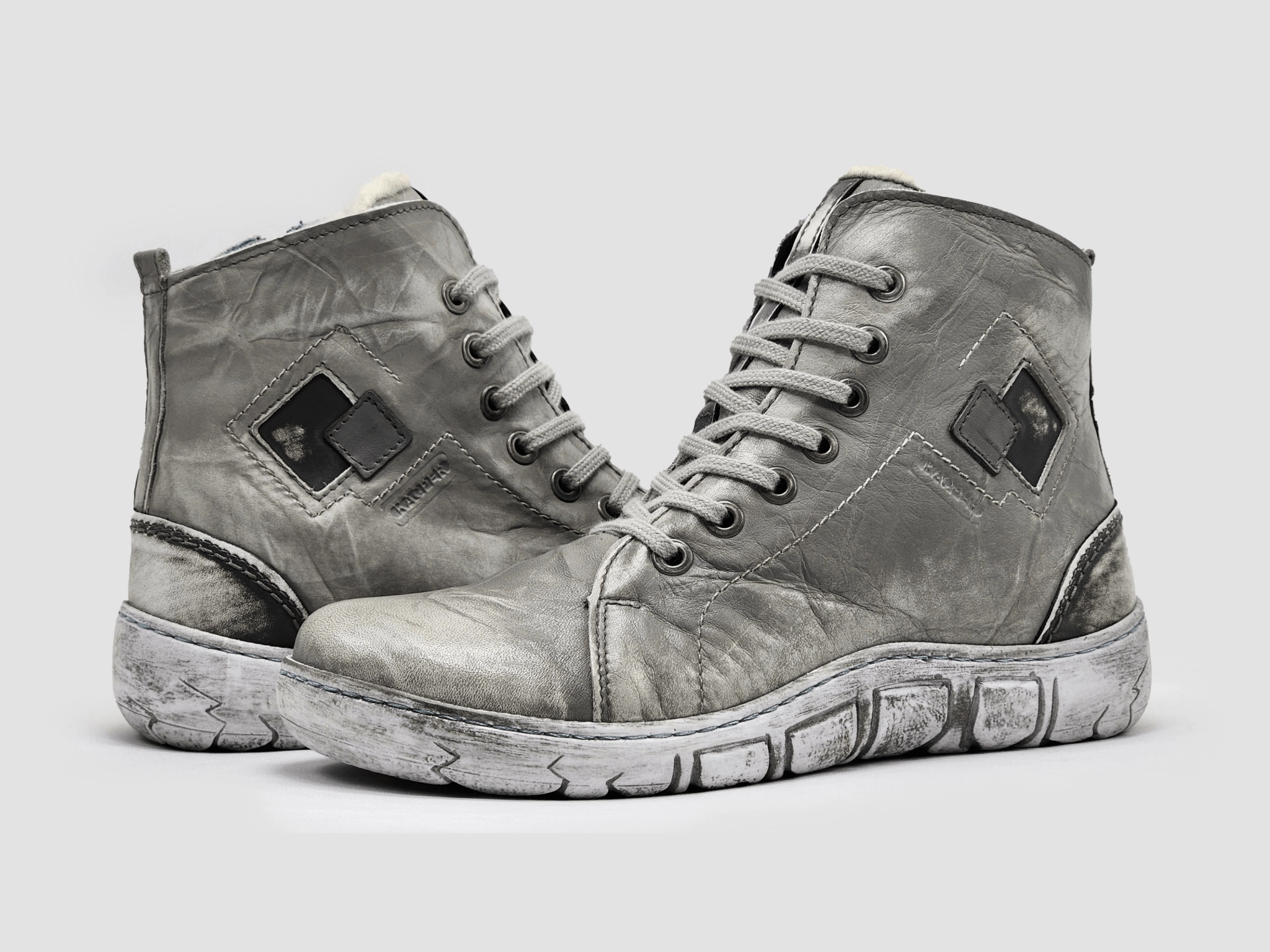 Women's Original Thick Wool-Lined Zip-Up Leather Boots - Grey Leather Ankle Boots