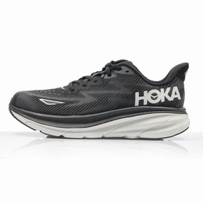 Hoka One One Clifton 9 Men's 2E Wide Fit Running Shoe - Black/White Heel Counter Running Shoes