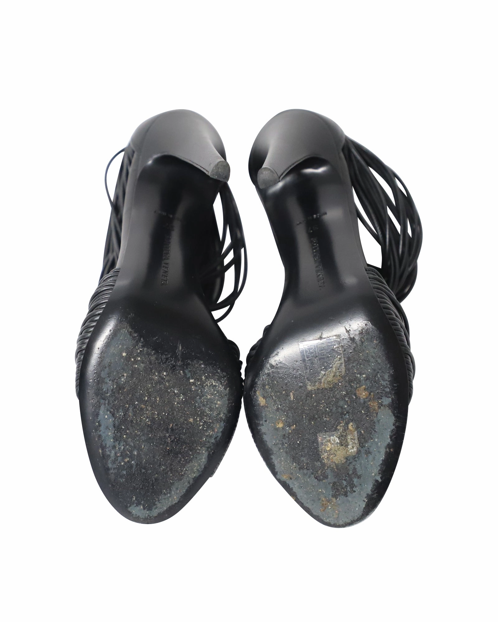 Bottega Veneta Strappy High Heel Sandals in Black Leather Sandals Sale