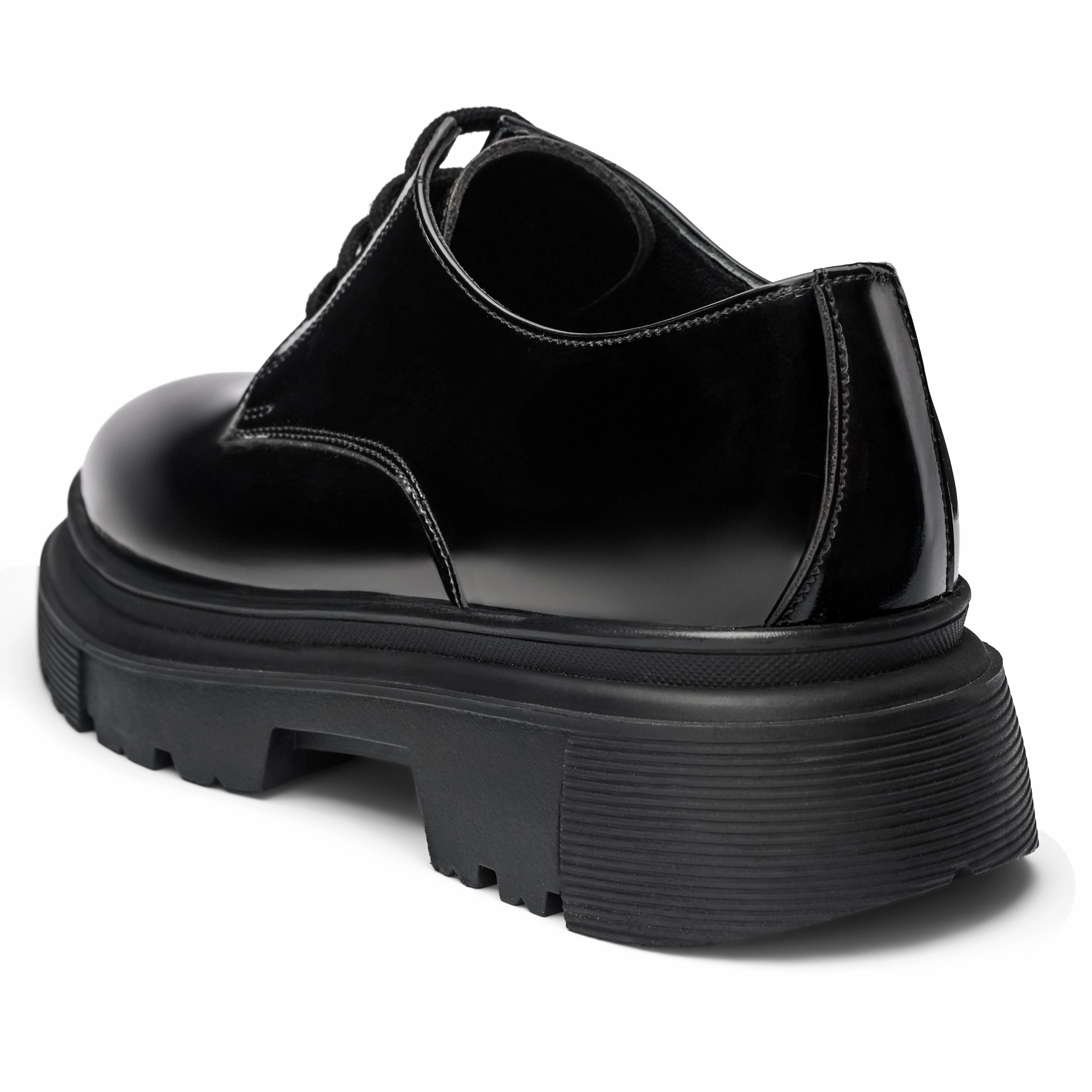 Leopard Print Shoes Lace Up BRIO Genuine Leather chunky Glossy Shoes  Black