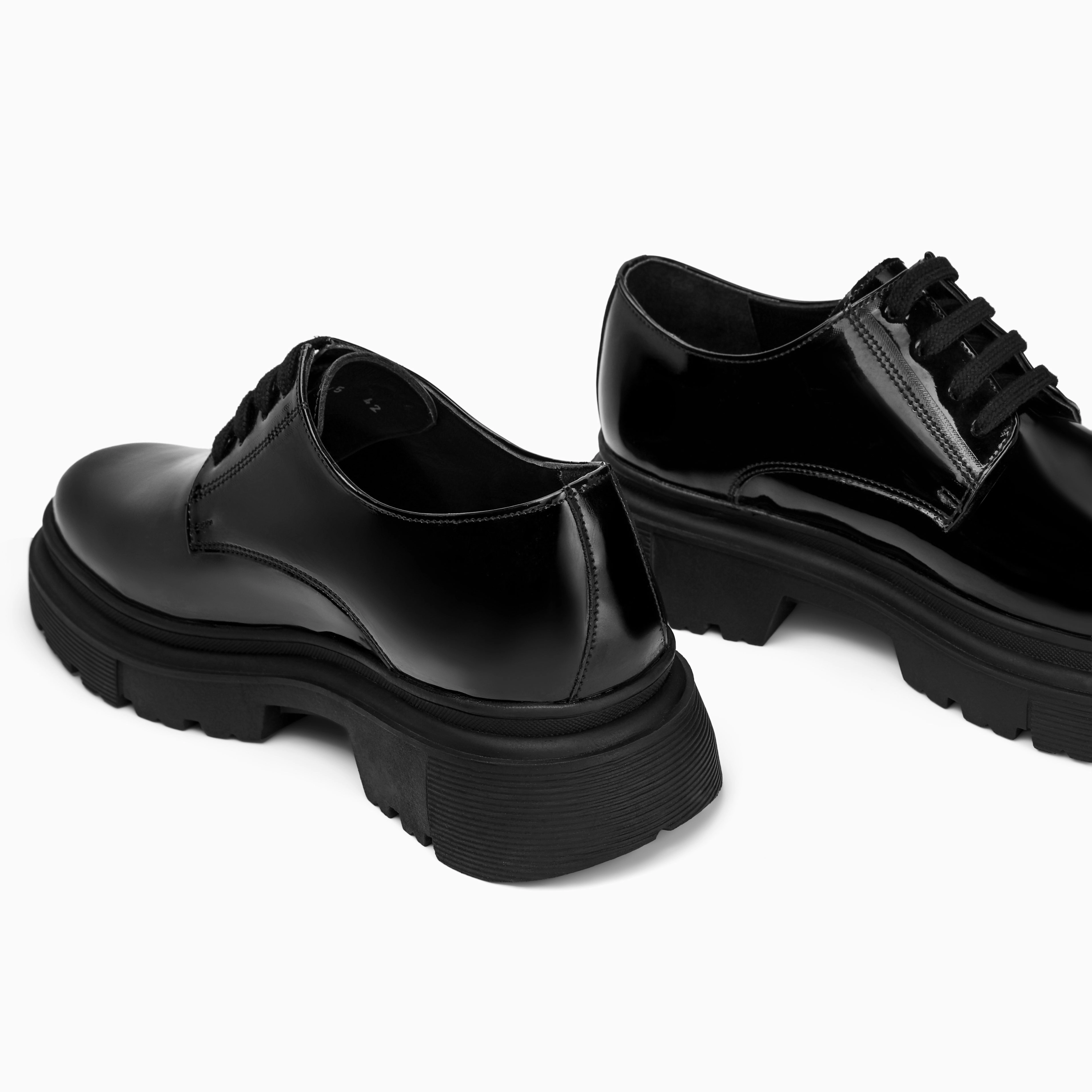 BRIO Genuine Leather chunky Glossy Shoes  Black Square Toe Lace Up Shoes