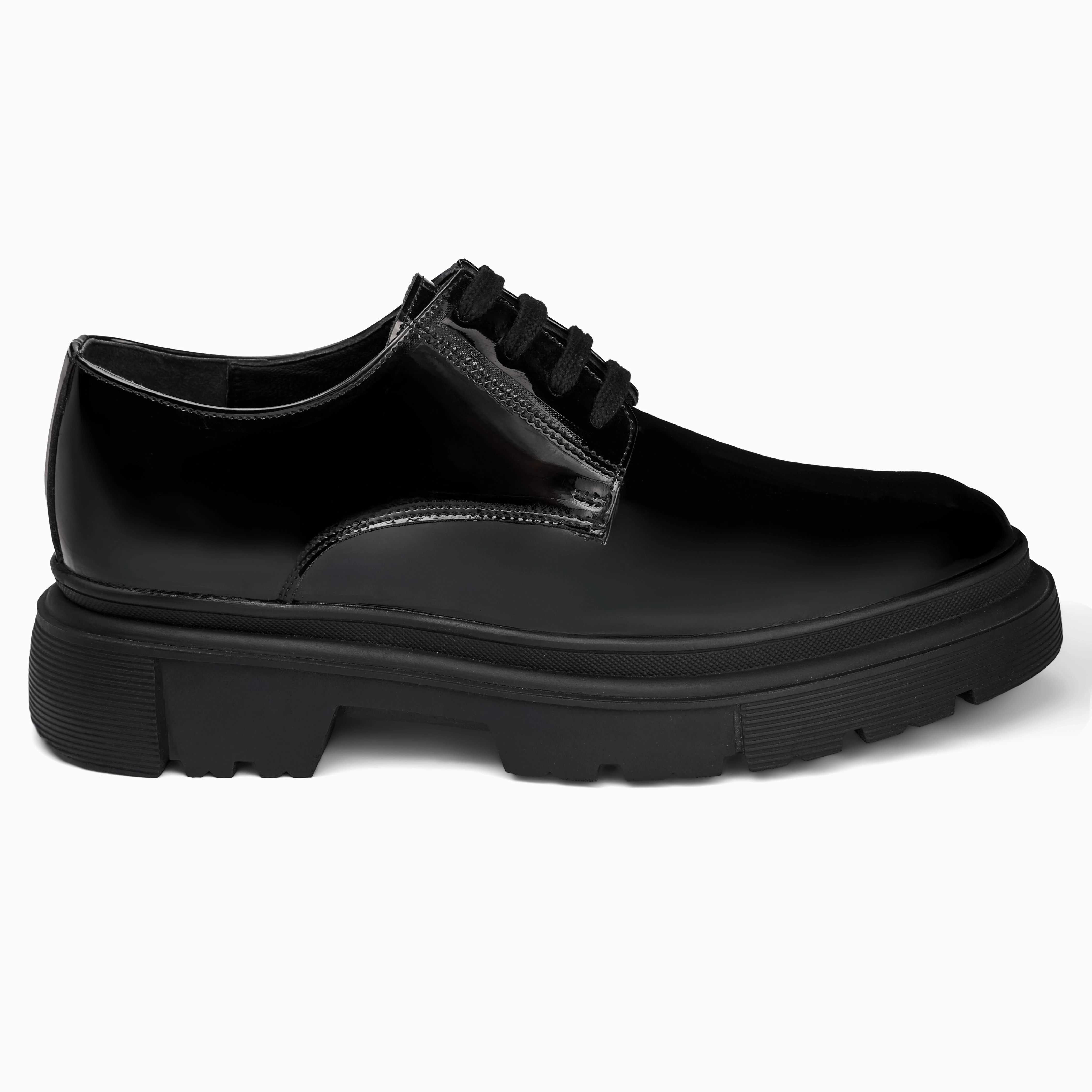Designer Lace-up Shoes BRIO Genuine Leather chunky Glossy Shoes  Black