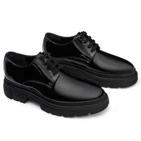 Lace Up Meaning In Shoes BRIO Genuine Leather chunky Glossy Shoes  Black