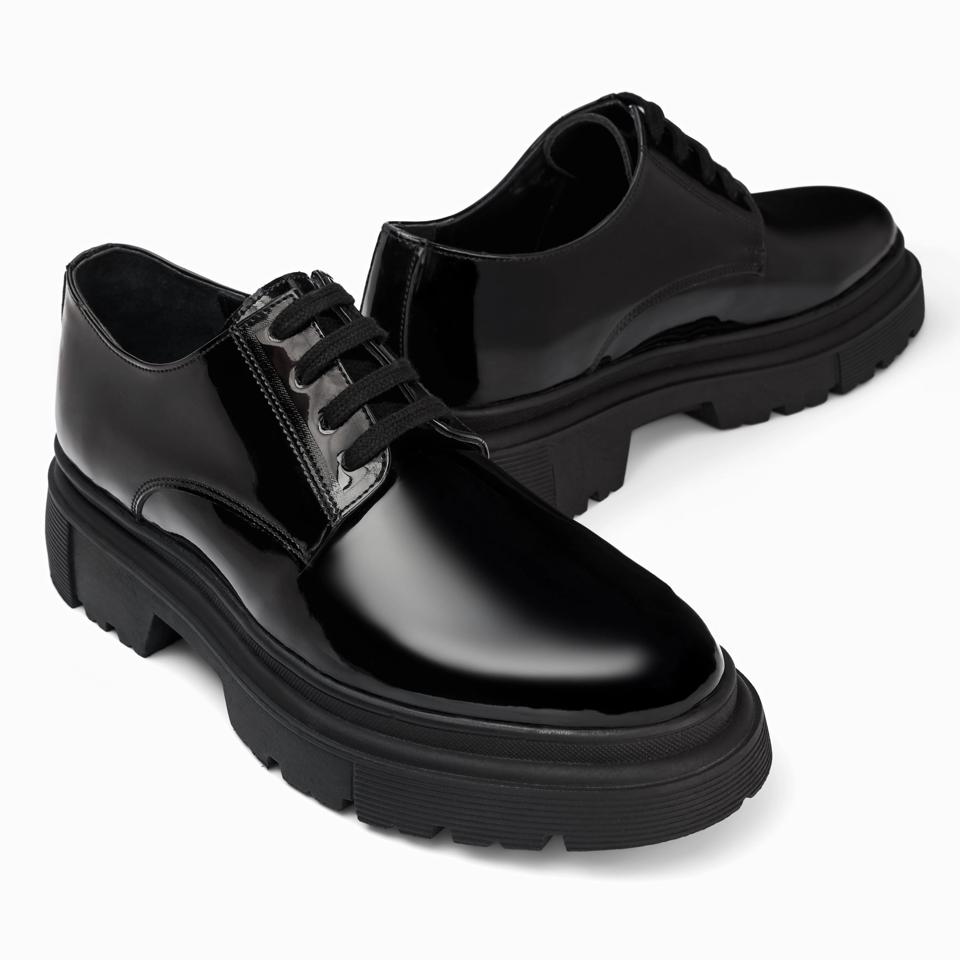 BRIO Genuine Leather chunky Glossy Shoes  Black Soft Lace-up Shoe