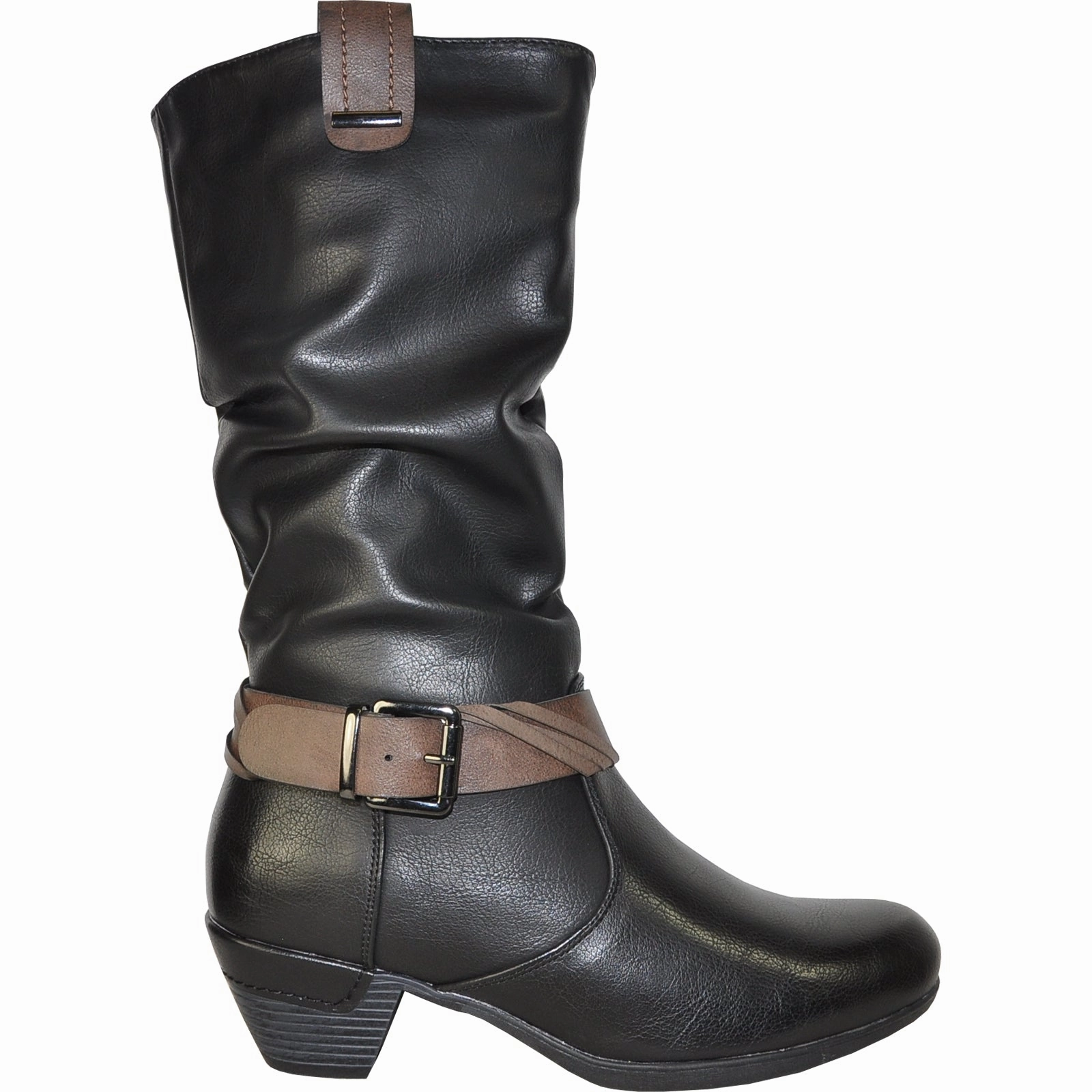 VANGELO Women Boot HF8421 Knee High Dress Boot Black Lug Sole Knee High Leather Boots