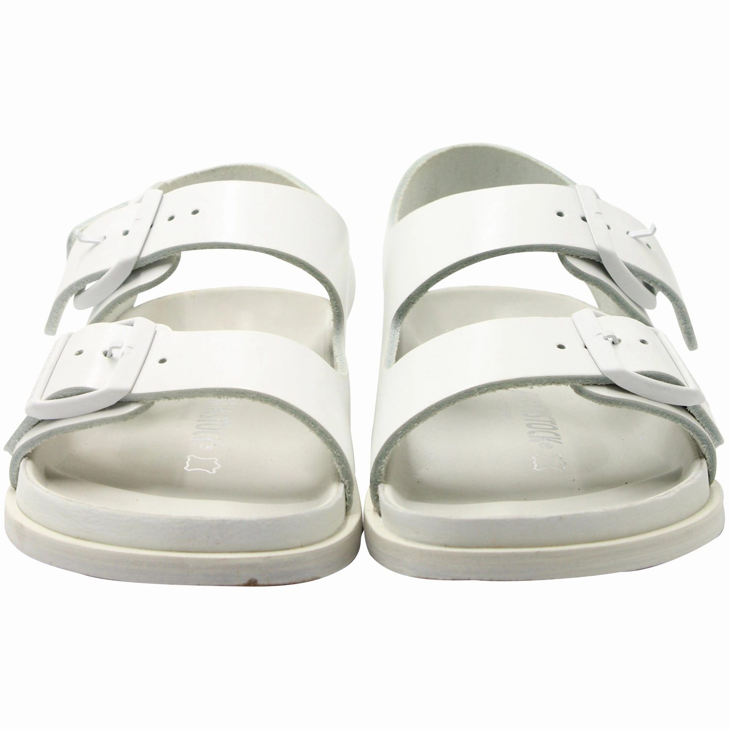 Birkenstock Arizona Double Buckle Slide Sandals in White Leather Heel Strappy Sandals