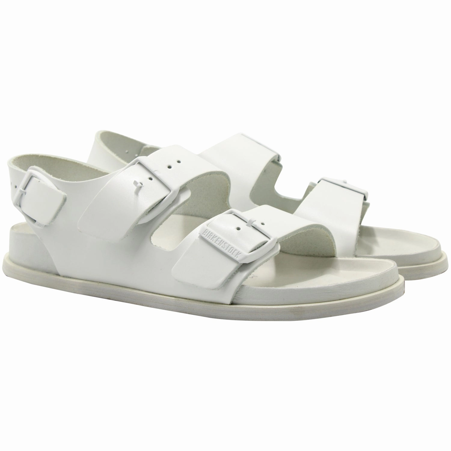 Birkenstock Arizona Double Buckle Slide Sandals in White Leather Straw Sandals