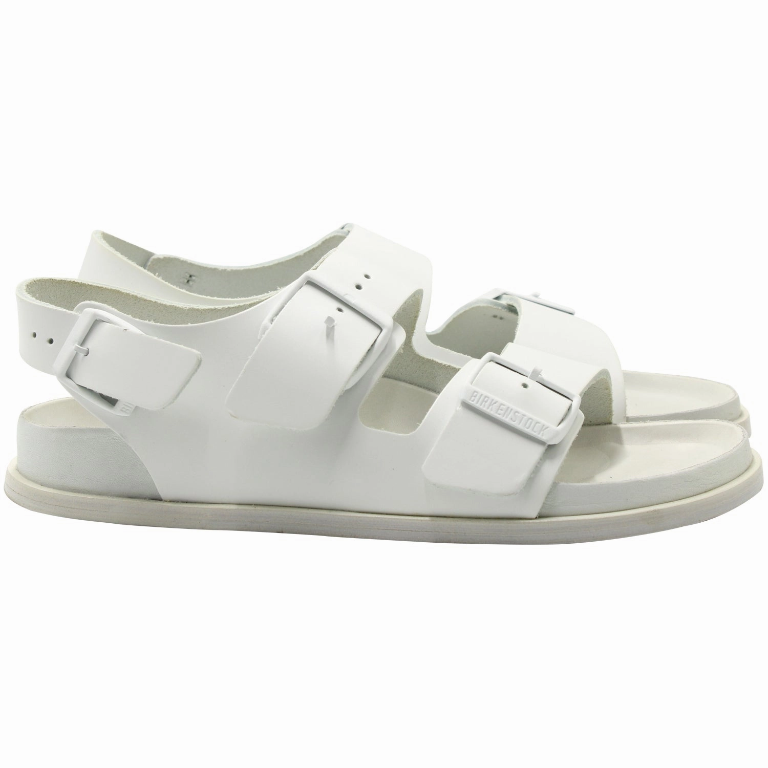 Lainey Sandals Birkenstock Arizona Double Buckle Slide Sandals in White Leather