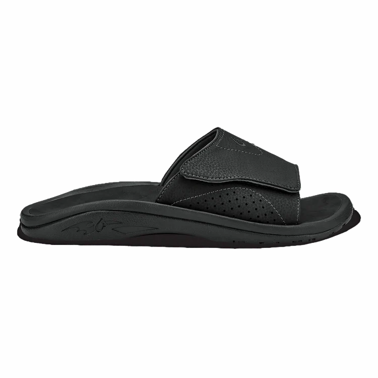 Leather Strap Sandals Men's Nalu Slide Sandal-Black/Black