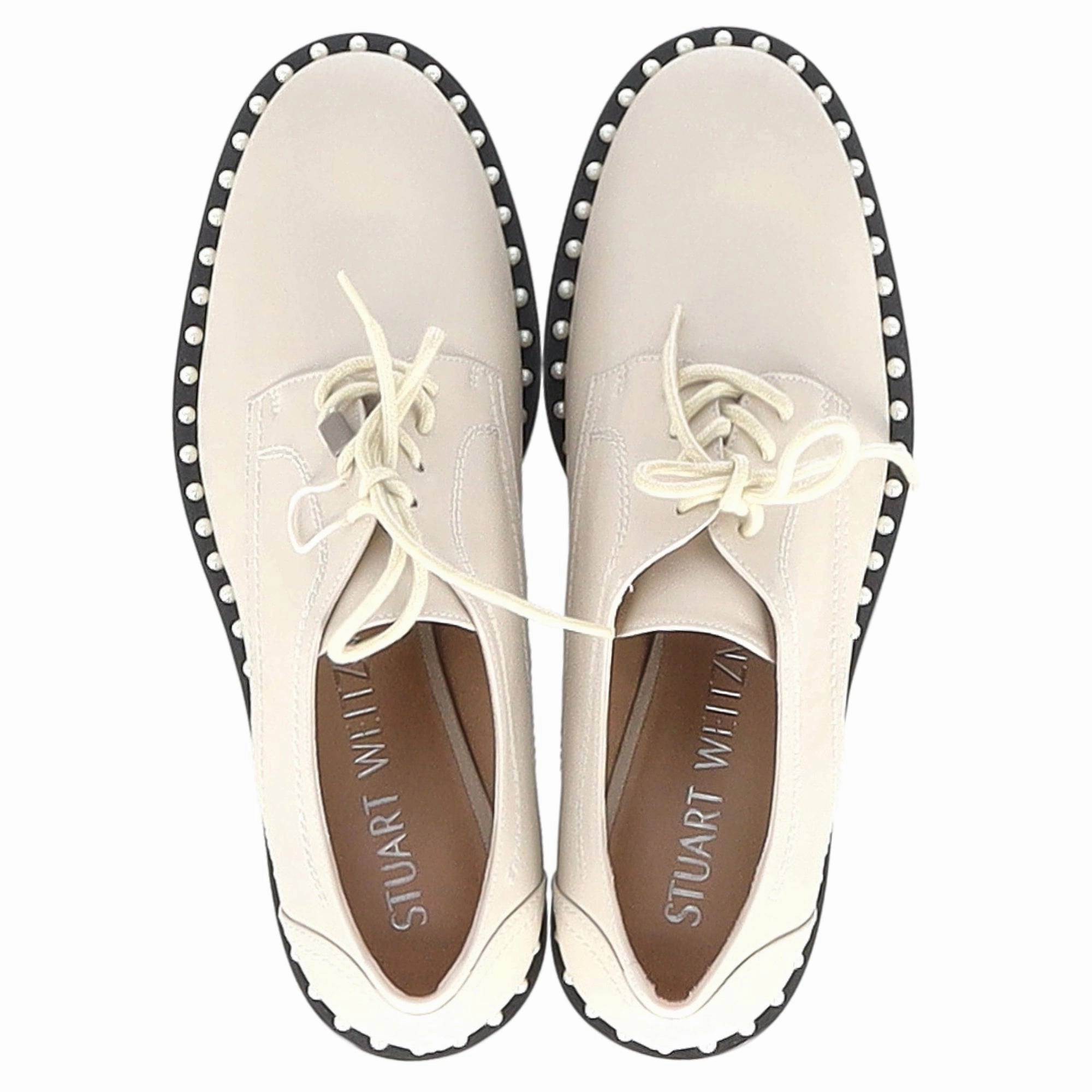 Country Brogue Shoes Stuart Weitzman Pearl Accent Brogues in Nude Leather
