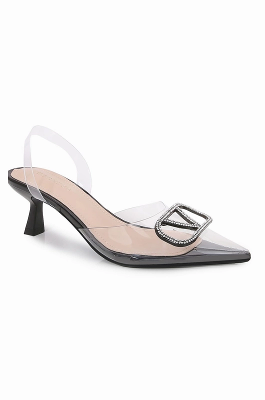 Driving My Truck With My High Heels On Rhinestone Buckle Pointed-Toe Slingback Kitten Heels