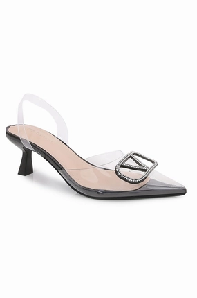 Rhinestone Buckle Pointed-Toe Slingback Kitten Heels Plum Purple High Heels