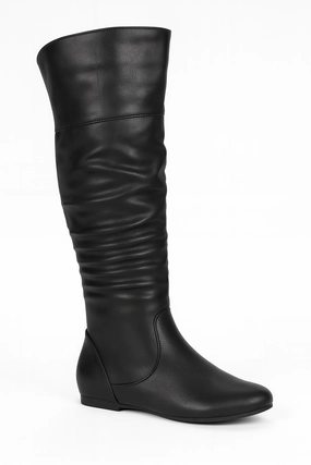 Wedge Heel Boots Knee High Ruched flat Knee-high Boots