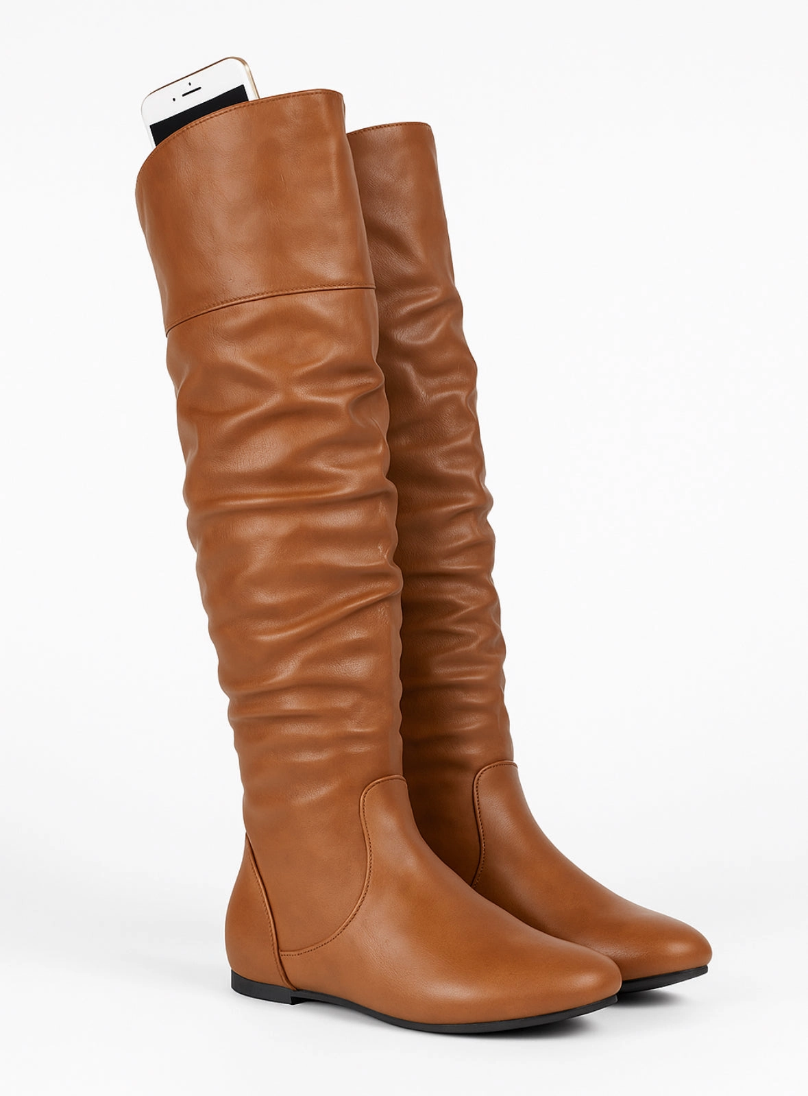 Ruched flat Knee-high Boots Wide Calf Knee High Slouch Boots