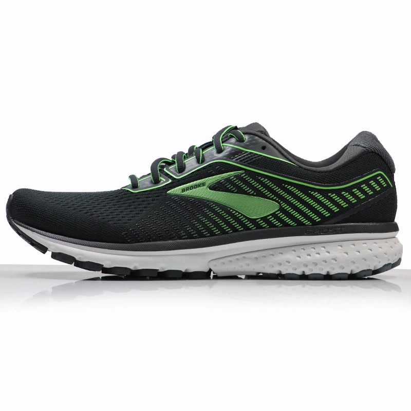 Brooks Ghost 12 Men's Running Shoe - Ebony/Grey/Gecko Running Shoes Shin Pain