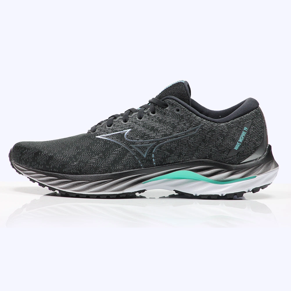 Type Of Running Shoes Mizuno Wave Inspire 19 Men's Running Shoe - Black/Metallic Gray/Biscay Green